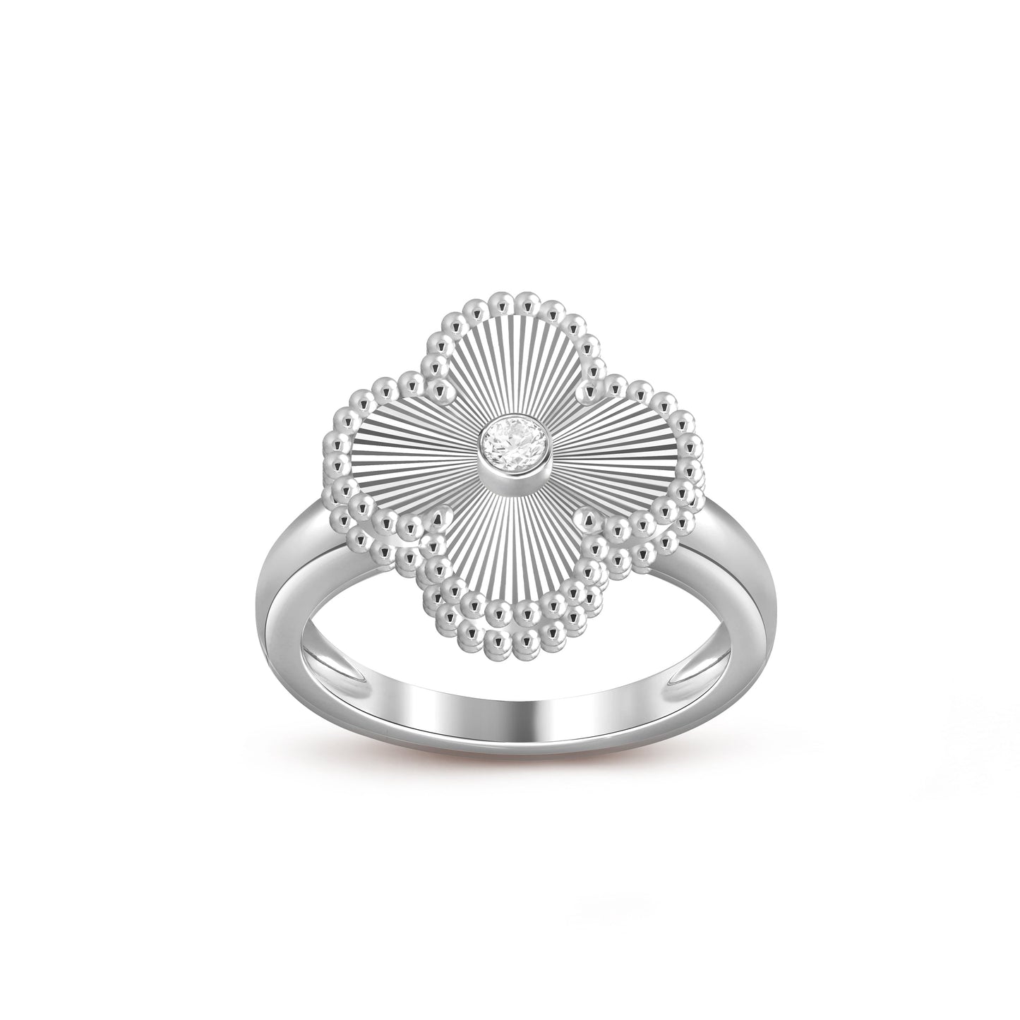 [Leaves]LUCKY CLOVER DIAMOND-ACCENT WHITE GOLD RING COLLECTION