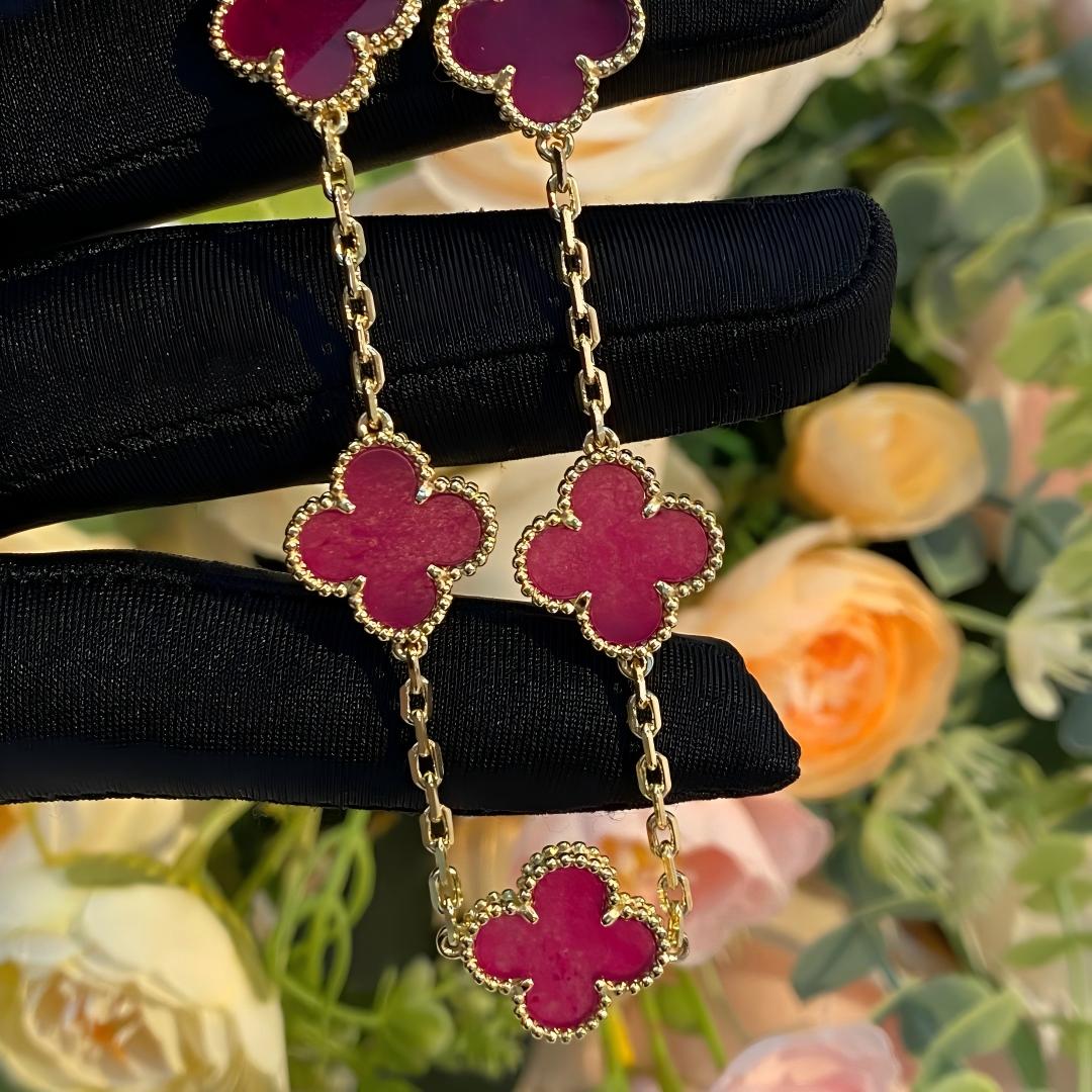 [Leaves]NEW CLOVER 5 MOTIFS PINK ENAMEL BRACELET