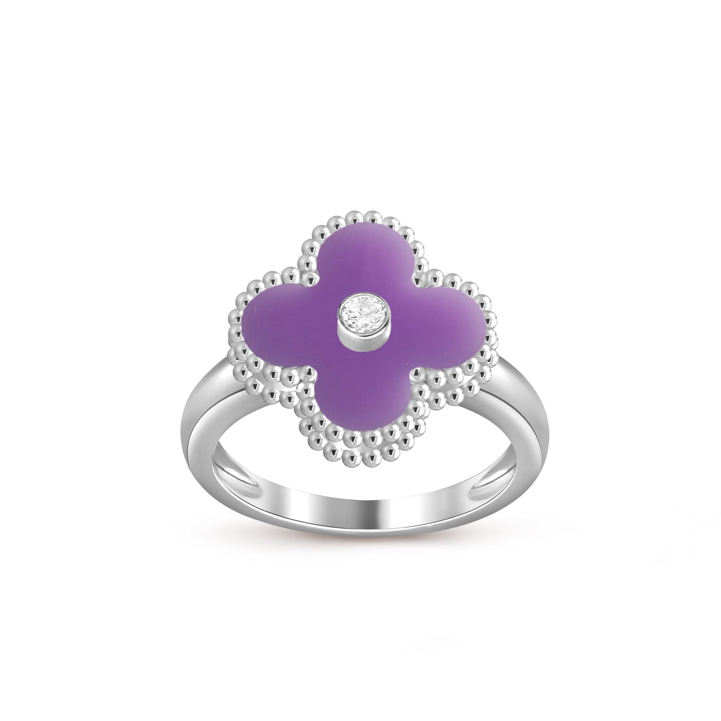 [Leaves]LUCKY CLOVER DIAMOND-ACCENT WHITE GOLD RING COLLECTION