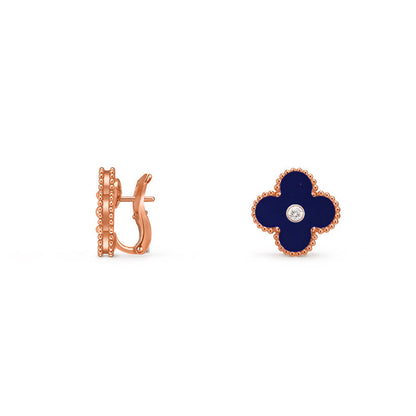 [Leaves]15MM CLOVER FLOWER STUD EARRINGS DIAMOND-ROSE GOLD COLLECTION