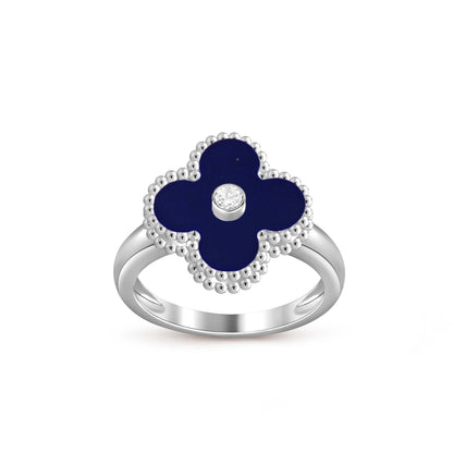 [Leaves]LUCKY CLOVER DIAMOND-ACCENT WHITE GOLD RING COLLECTION
