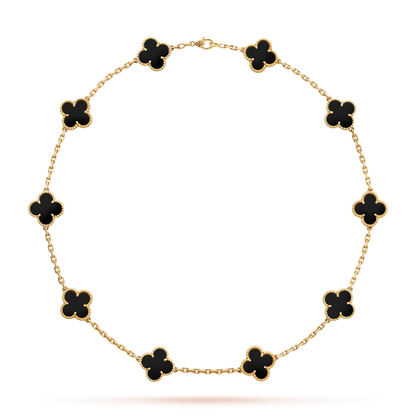 [Leaves]CLOVER 10 MOTIFS ONYX NECKLACE