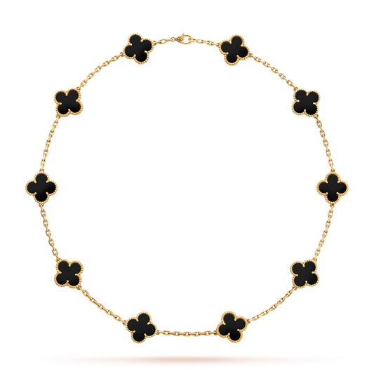 [Leaves]CLOVER 10 MOTIFS ONYX NECKLACE