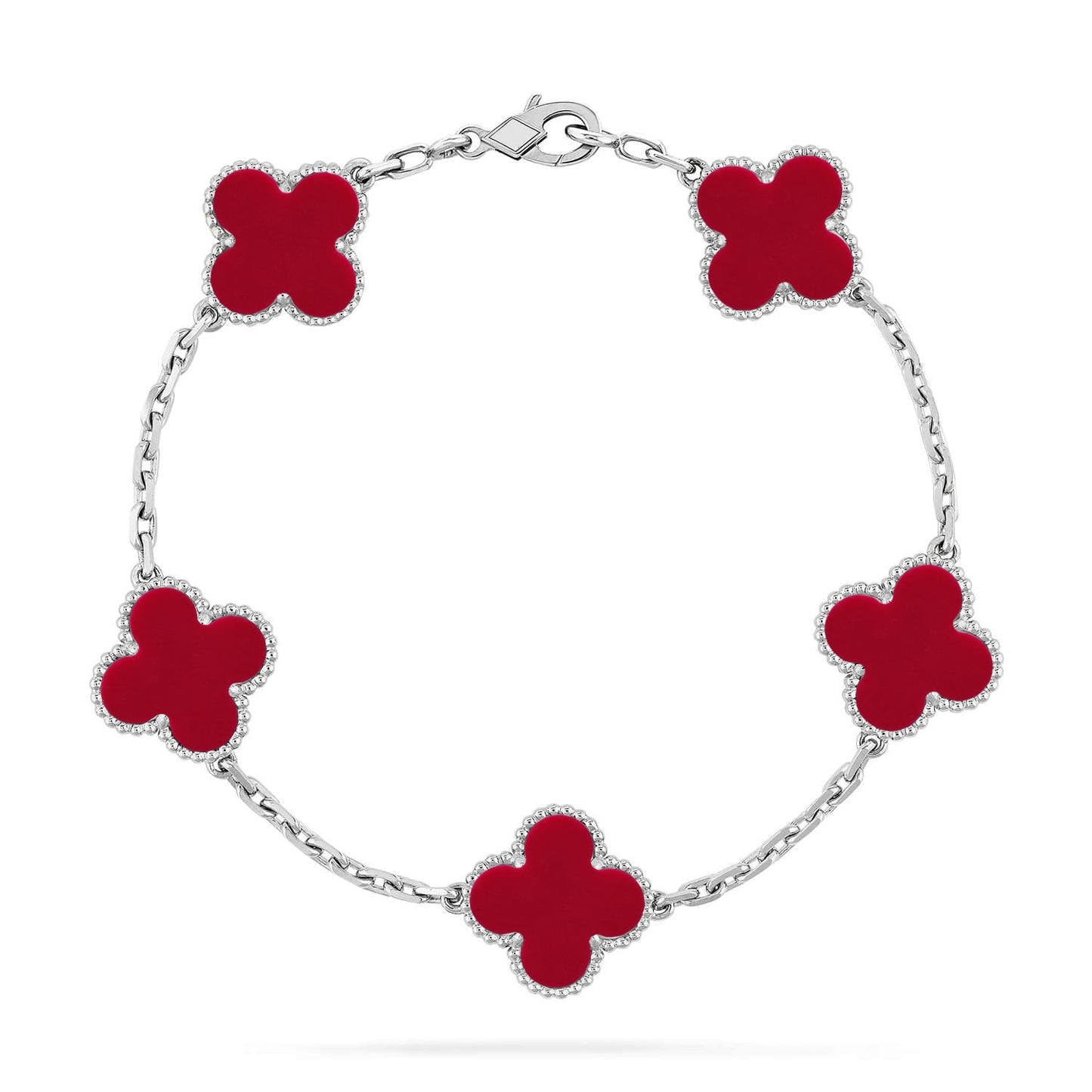 [Leaves]LUCKY CLOVER 5-MOTIF BRACELET - RED CARNELIAN COLLECTION