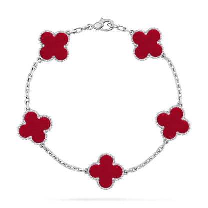 [Leaves]LUCKY CLOVER 5-MOTIF BRACELET - RED CARNELIAN COLLECTION