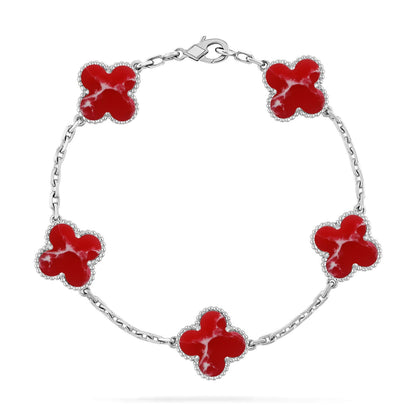 [Leaves]LUCKY CLOVER 5-MOTIF BRACELET - RED LARIMAR COLLECTION
