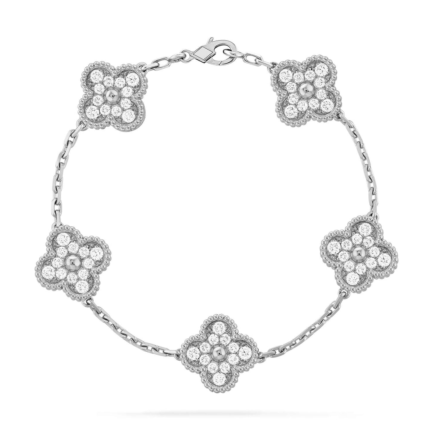 [Leaves]LUCKY CLOVER 5-MOTIF BRACELET - FULL-DIAMOND