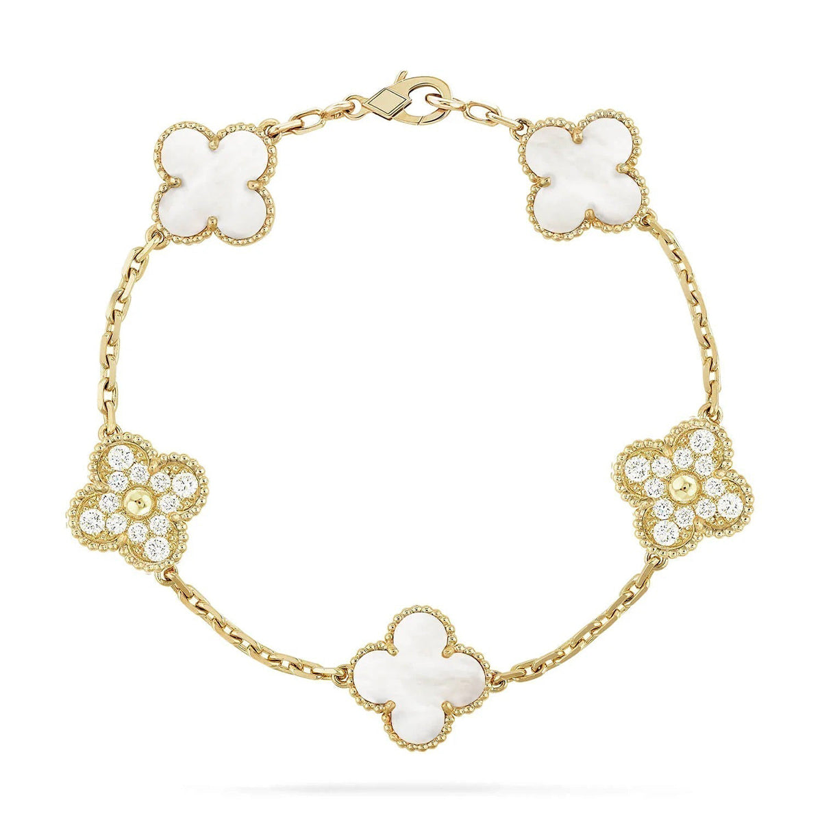 [Leaves]LUCKY CLOVER 5-MOTIF BRACELET - WHITE MOTHER-OF-PEARL COLLECTION