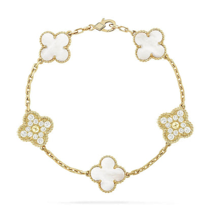 [Leaves]LUCKY CLOVER 5-MOTIF BRACELET - WHITE MOTHER-OF-PEARL COLLECTION