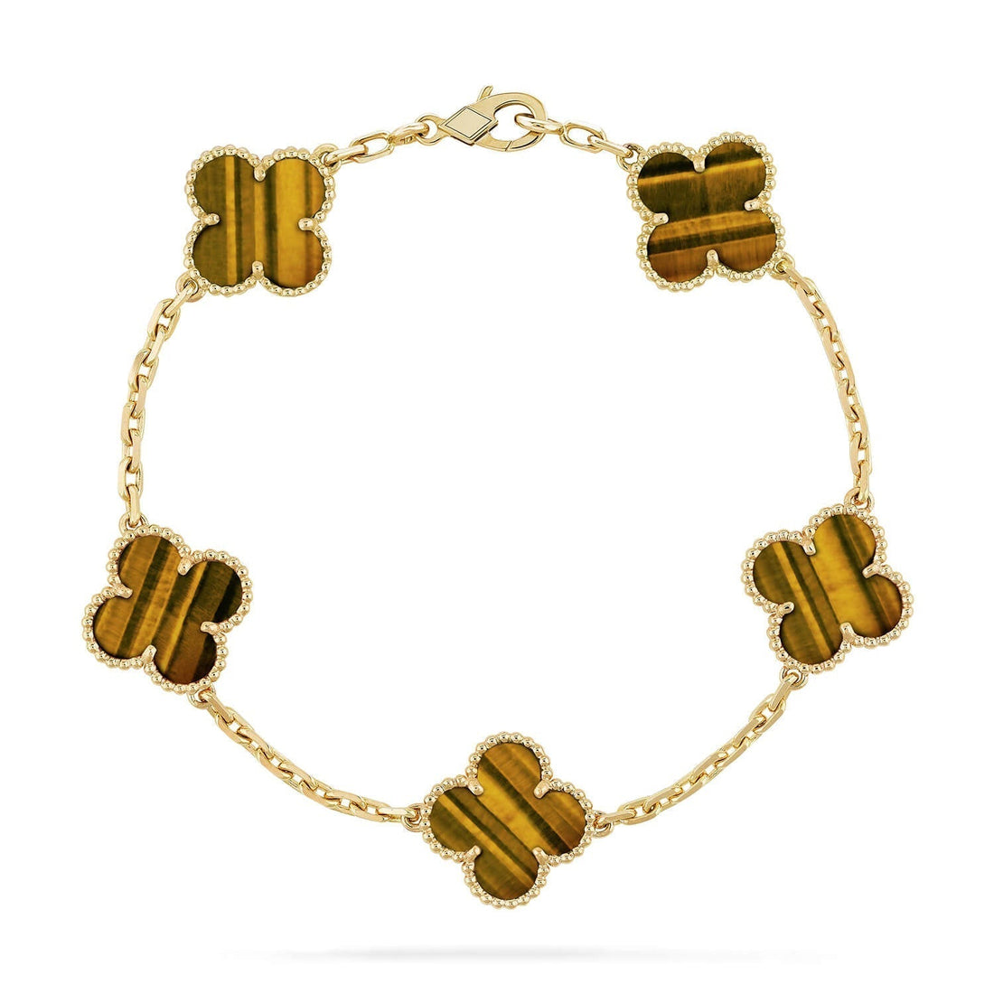 [Leaves]LUCKY CLOVER 5-MOTIF BRACELET -  TIGER’S EYE COLLECTION