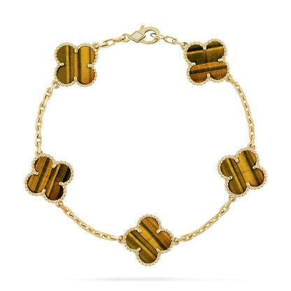 [Leaves]LUCKY CLOVER 5-MOTIF BRACELET -  TIGER’S EYE COLLECTION