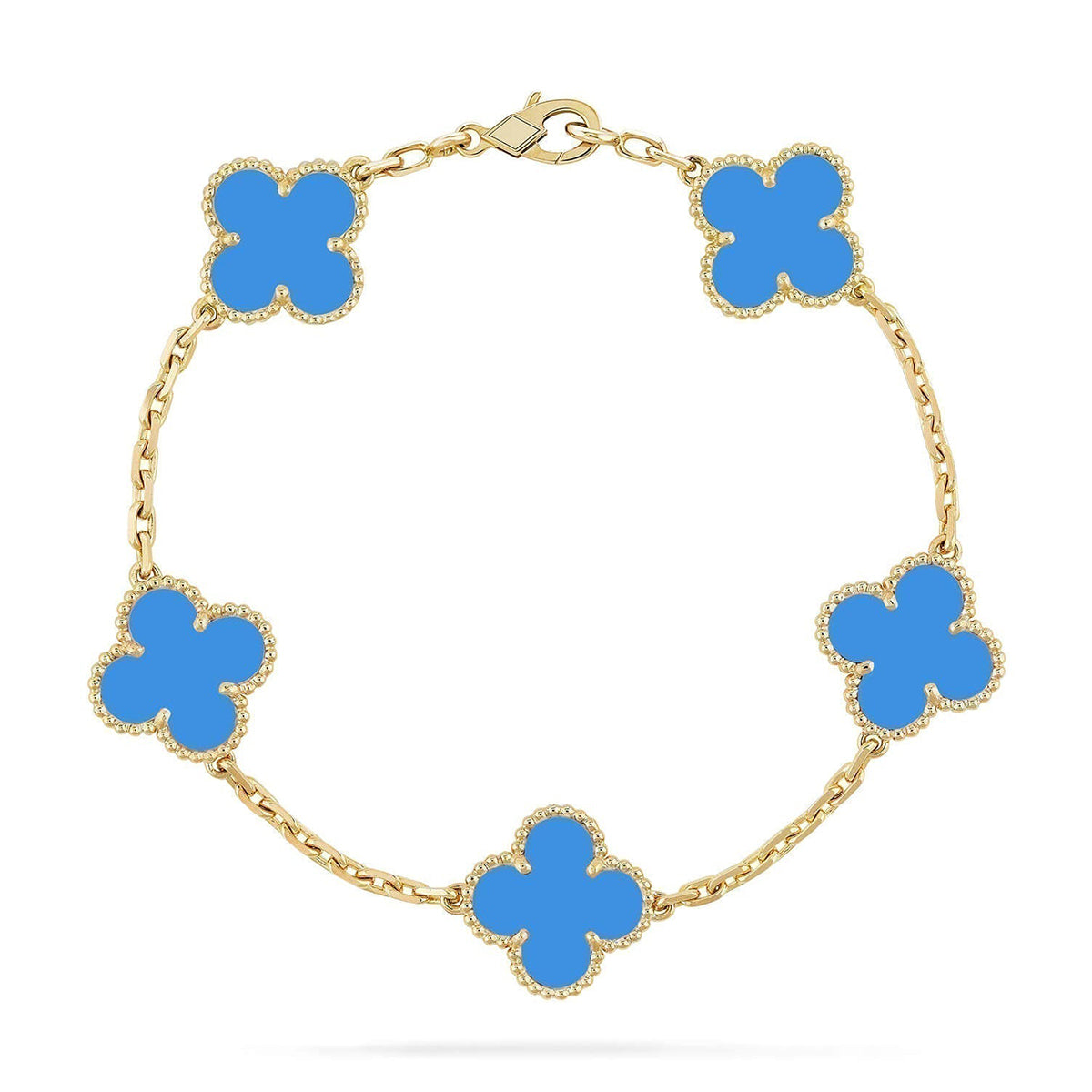 [Leaves]LUCKY CLOVER 5-MOTIF BRACELET - BLUE AGATE COLLECTION
