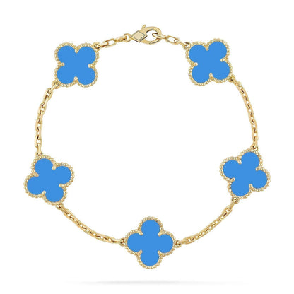 [Leaves]LUCKY CLOVER 5-MOTIF BRACELET - BLUE AGATE COLLECTION