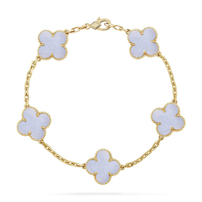[Leaves]LUCKY CLOVER 5-MOTIF BRACELET - PURPLE CHALCEDONY COLLECTION