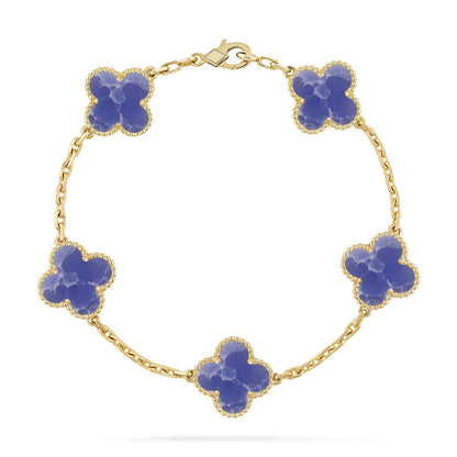 [Leaves]LUCKY CLOVER 5-MOTIF BRACELET - BLUE LARIMAR COLLECTION
