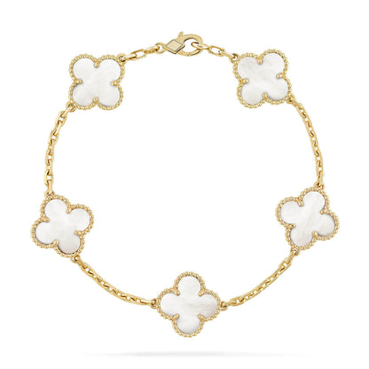 [Leaves]LUCKY CLOVER 5-MOTIF BRACELET - WHITE MOTHER-OF-PEARL COLLECTION