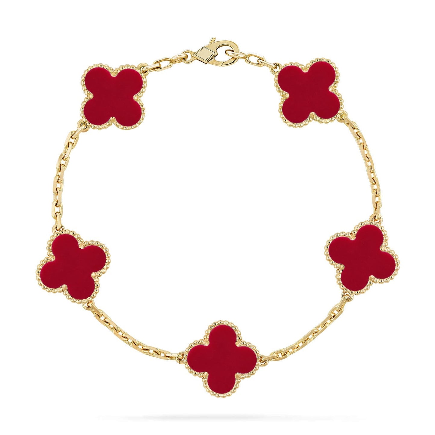 [Leaves]LUCKY CLOVER 5-MOTIF BRACELET - RED CARNELIAN COLLECTION