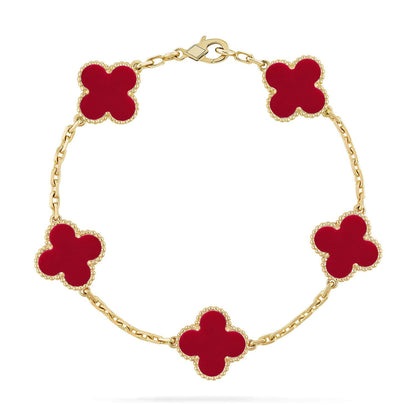[Leaves]LUCKY CLOVER 5-MOTIF BRACELET - RED CARNELIAN COLLECTION