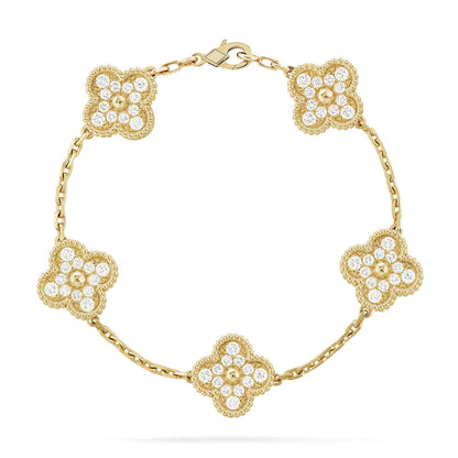 [Leaves]LUCKY CLOVER 5-MOTIF BRACELET - FULL-DIAMOND