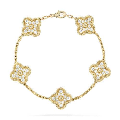 [Leaves]LUCKY CLOVER 5-MOTIF BRACELET - FULL-DIAMOND