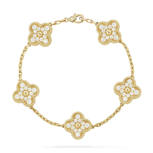 [Leaves]LUCKY CLOVER 5-MOTIF BRACELET - FULL-DIAMOND