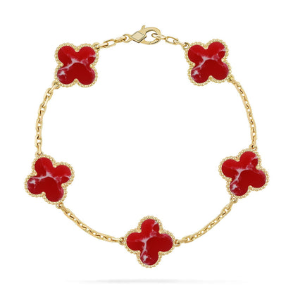 [Leaves]LUCKY CLOVER 5-MOTIF BRACELET - RED LARIMAR COLLECTION