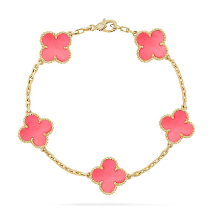 [Leaves]LUCKY CLOVER 5-MOTIF BRACELET - PINK MOTHER-OF-PEARL COLLECTION