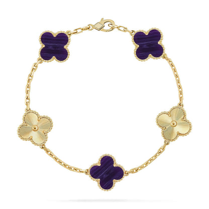 [Leaves]LUCKY CLOVER 5-MOTIF BRACELET - CHAROITE COLLECTION