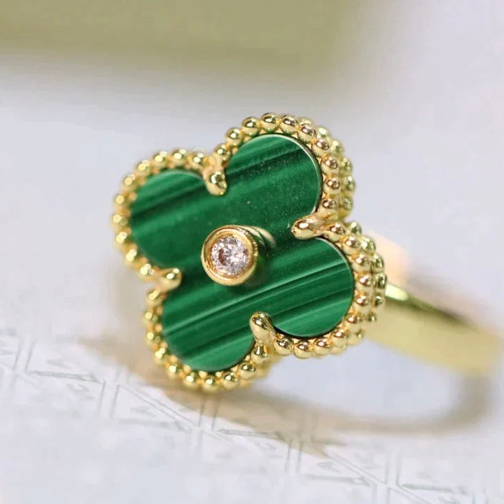 [Leaves]CLOVER MALACHITE RING GOLD DIAMOND