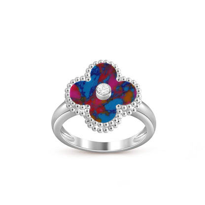 [Leaves]LUCKY CLOVER DIAMOND-ACCENT WHITE GOLD RING COLLECTION