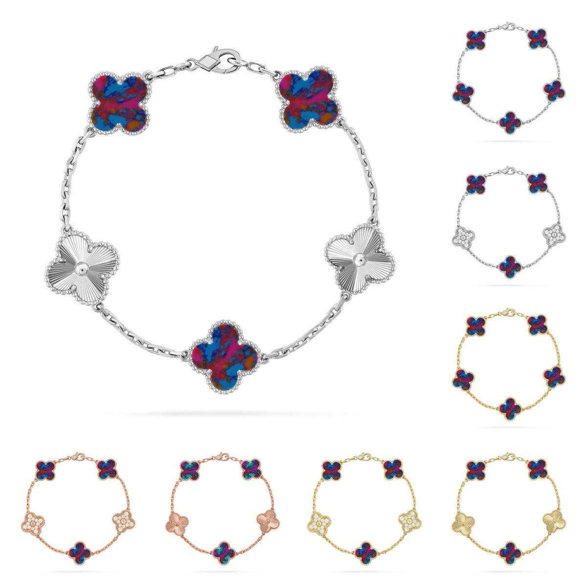[Leaves]LUCKY CLOVER 5-MOTIF BRACELET - MULTI-GEM COLLECTION