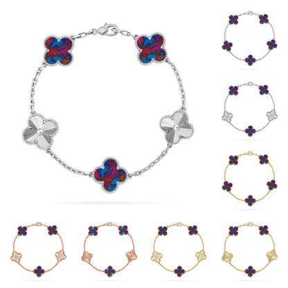 [Leaves]LUCKY CLOVER 5-MOTIF BRACELET - MULTI-GEM COLLECTION