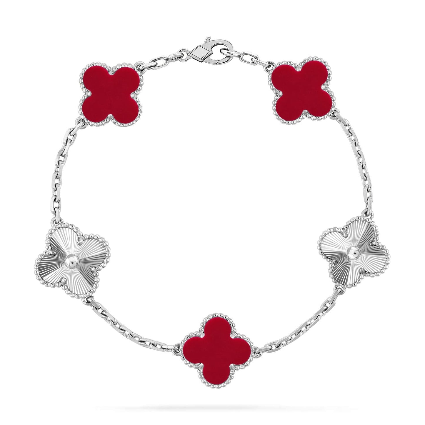 [Leaves]LUCKY CLOVER 5-MOTIF BRACELET - RED CARNELIAN COLLECTION