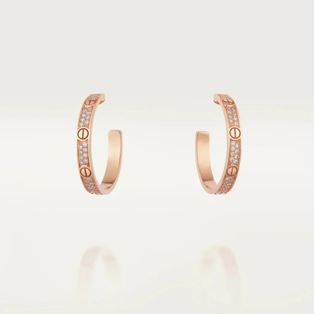 [Leaves]LOVE DIAMOND PINK GOLD HOOP EARRINGS