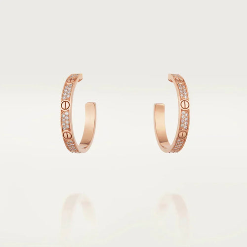 [Leaves]LOVE DIAMOND PINK GOLD HOOP EARRINGS