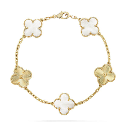 [Leaves]LUCKY CLOVER 5-MOTIF BRACELET - WHITE MOTHER-OF-PEARL COLLECTION