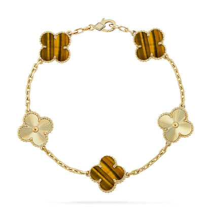 [Leaves]LUCKY CLOVER 5-MOTIF BRACELET -  TIGER’S EYE COLLECTION