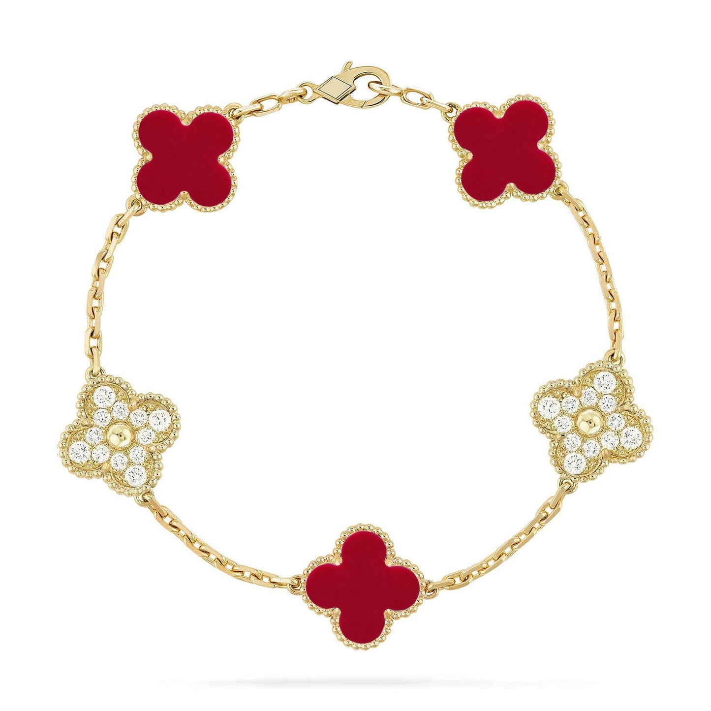 [Leaves]LUCKY CLOVER 5-MOTIF BRACELET - RED CARNELIAN COLLECTION