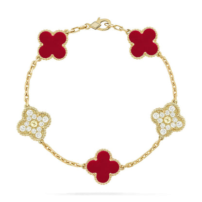 [Leaves]LUCKY CLOVER 5-MOTIF BRACELET - RED CARNELIAN COLLECTION