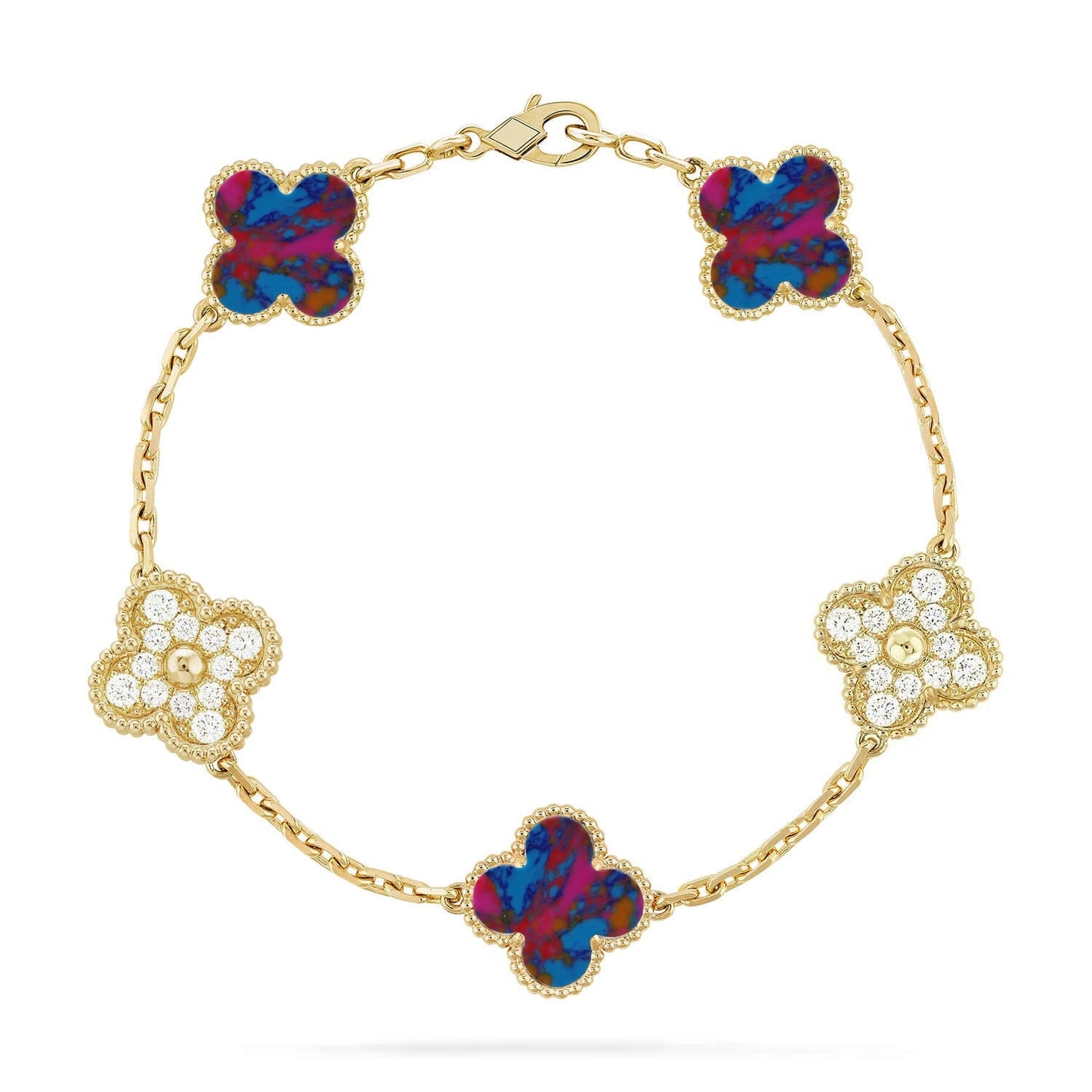 [Leaves]LUCKY CLOVER 5-MOTIF BRACELET - MULTI-GEM COLLECTION