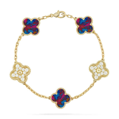 [Leaves]LUCKY CLOVER 5-MOTIF BRACELET - MULTI-GEM COLLECTION
