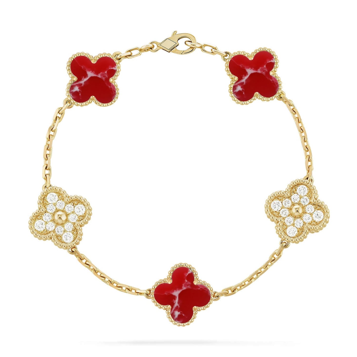 [Leaves]LUCKY CLOVER 5-MOTIF BRACELET - RED LARIMAR COLLECTION