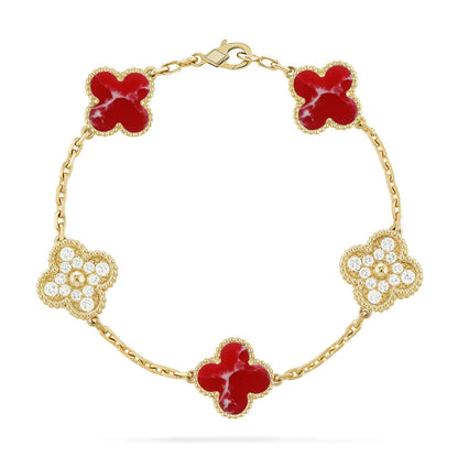 [Leaves]LUCKY CLOVER 5-MOTIF BRACELET - RED LARIMAR COLLECTION