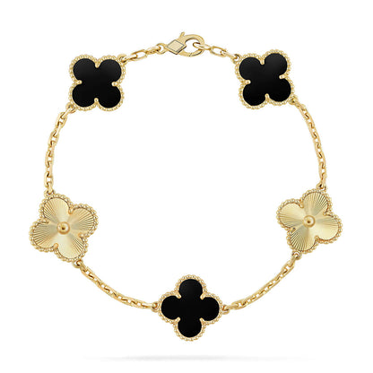 [Leaves]LUCKY CLOVER 5-MOTIF BRACELET - BLACK OXNY COLLECTION