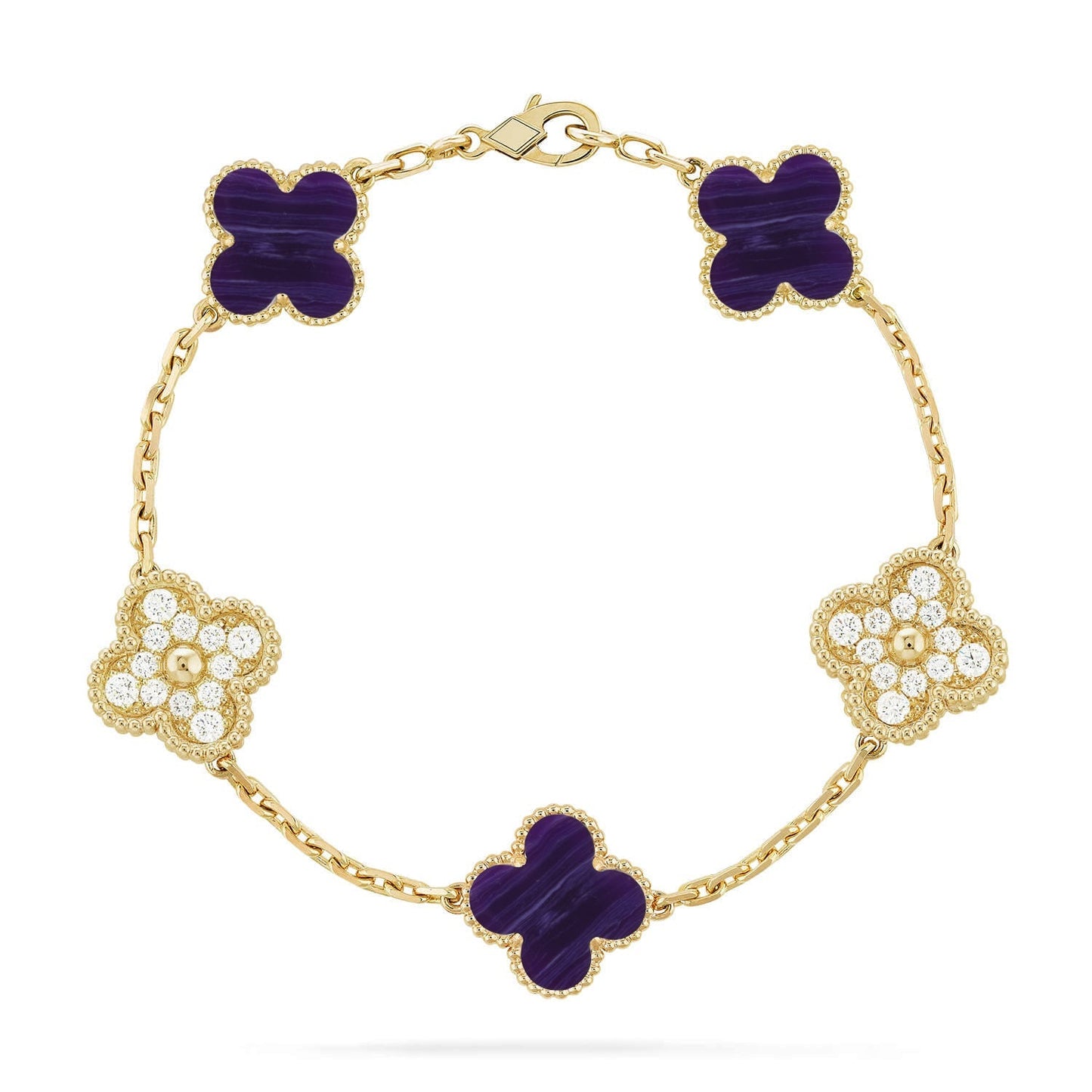 [Leaves]LUCKY CLOVER 5-MOTIF BRACELET - CHAROITE COLLECTION