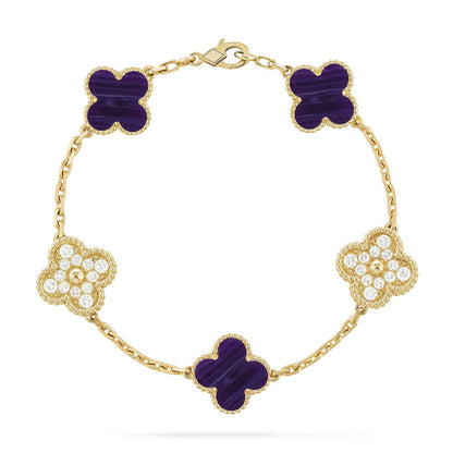 [Leaves]LUCKY CLOVER 5-MOTIF BRACELET - CHAROITE COLLECTION