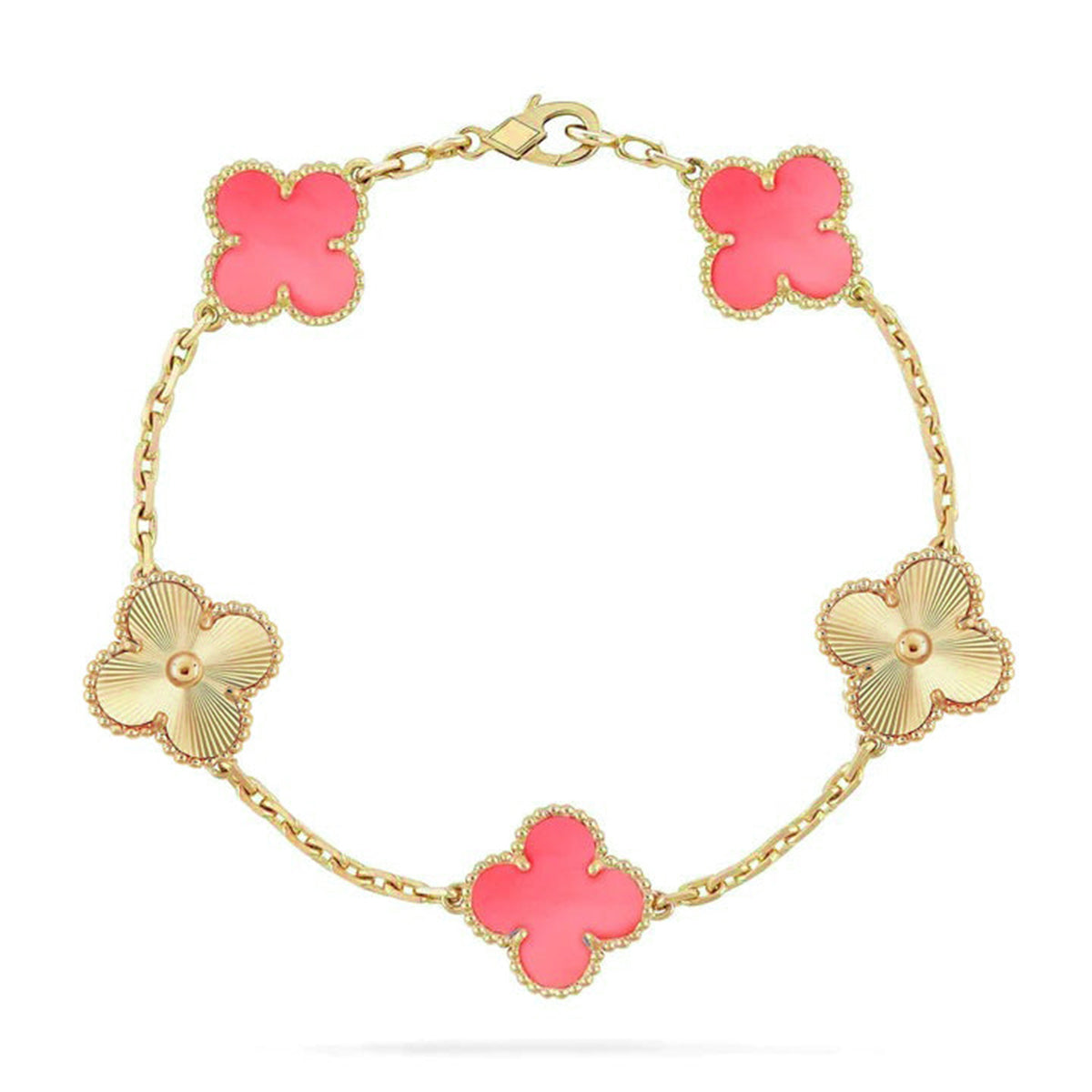 [Leaves]LUCKY CLOVER 5-MOTIF BRACELET - PINK MOTHER-OF-PEARL COLLECTION