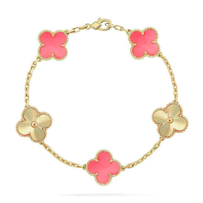[Leaves]LUCKY CLOVER 5-MOTIF BRACELET - PINK MOTHER-OF-PEARL COLLECTION