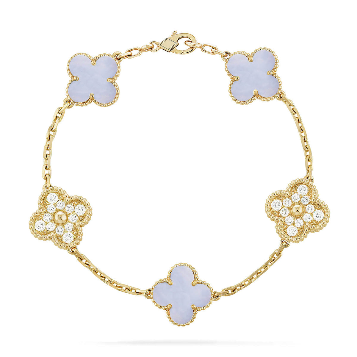 [Leaves]LUCKY CLOVER 5-MOTIF BRACELET - PURPLE CHALCEDONY COLLECTION