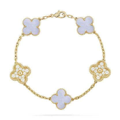 [Leaves]LUCKY CLOVER 5-MOTIF BRACELET - PURPLE CHALCEDONY COLLECTION